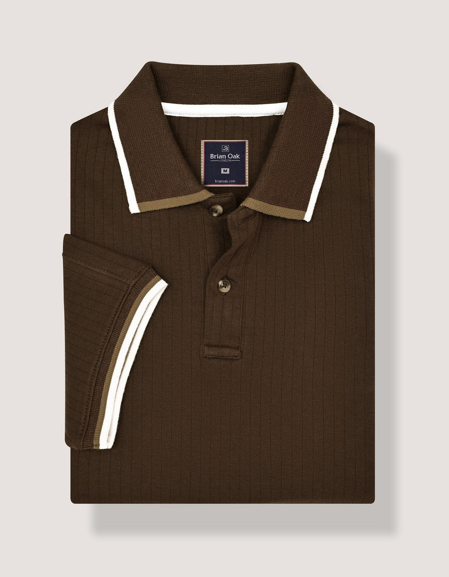 Brown Ribbed Cotton Polo Shirt
