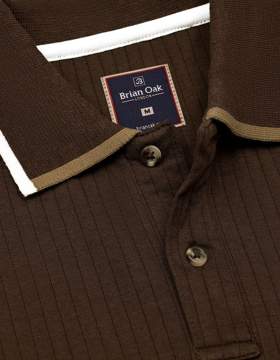 Brown Ribbed Cotton Polo Shirt