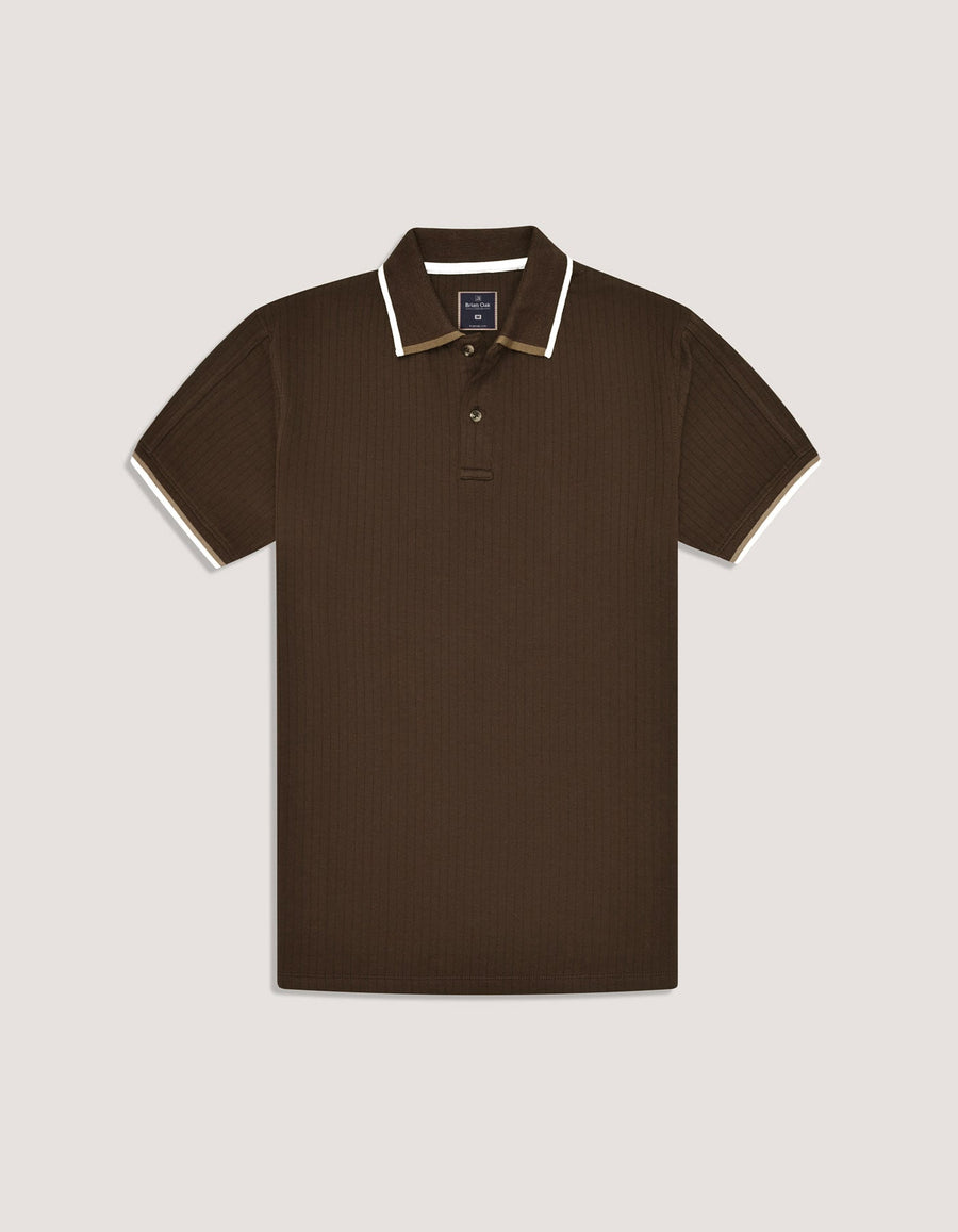 Brown Ribbed Cotton Polo Shirt
