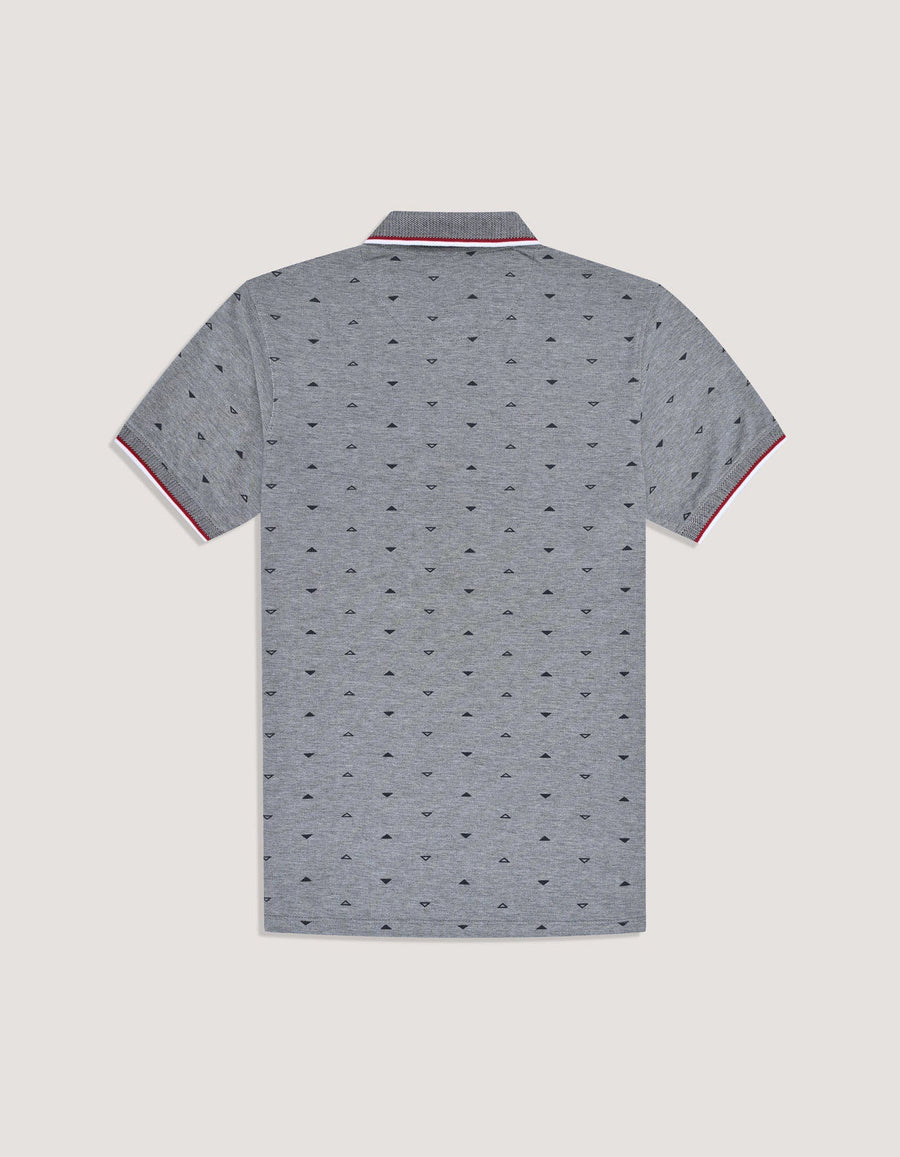 Navy Printed Cotton Polo Shirt