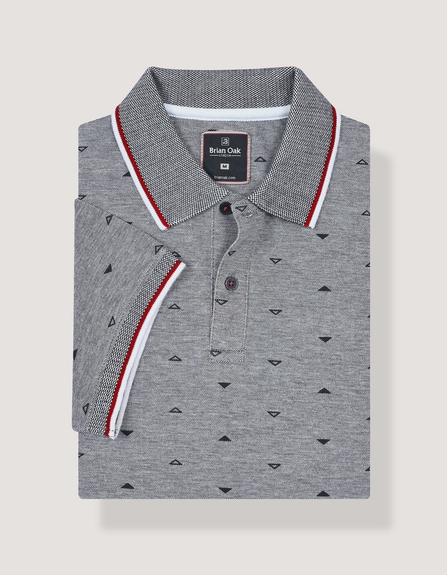 Navy Printed Cotton Polo Shirt
