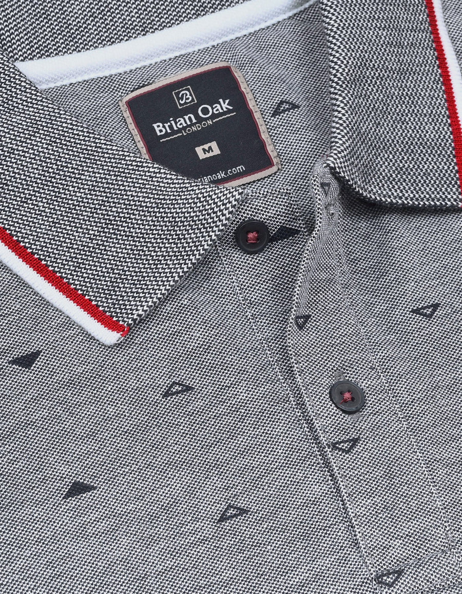 Navy Printed Cotton Polo Shirt