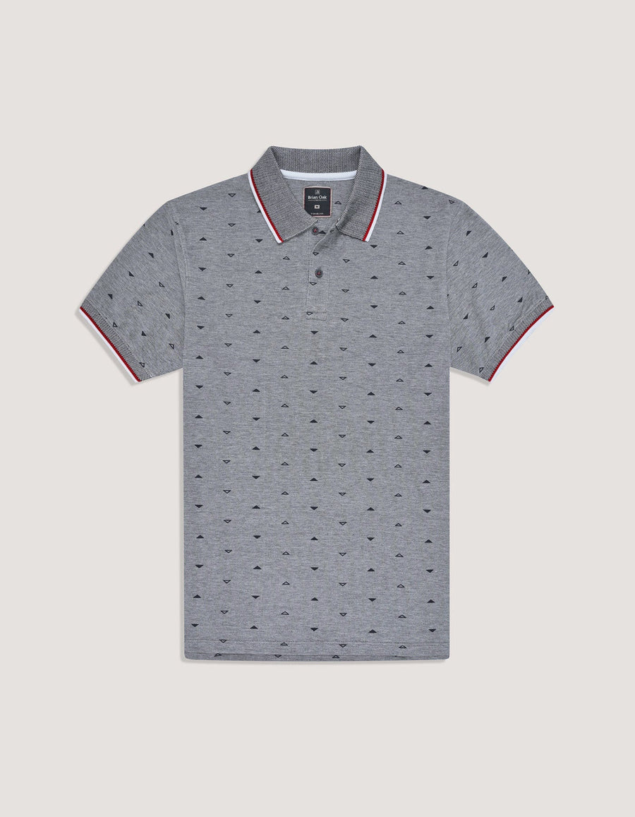 Navy Printed Cotton Polo Shirt