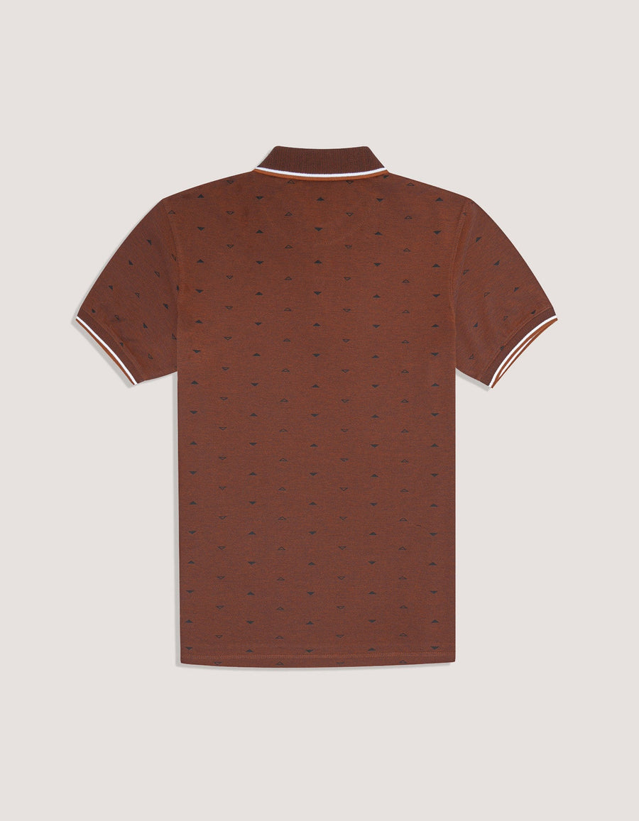 Rust Printed Cotton Polo Shirt