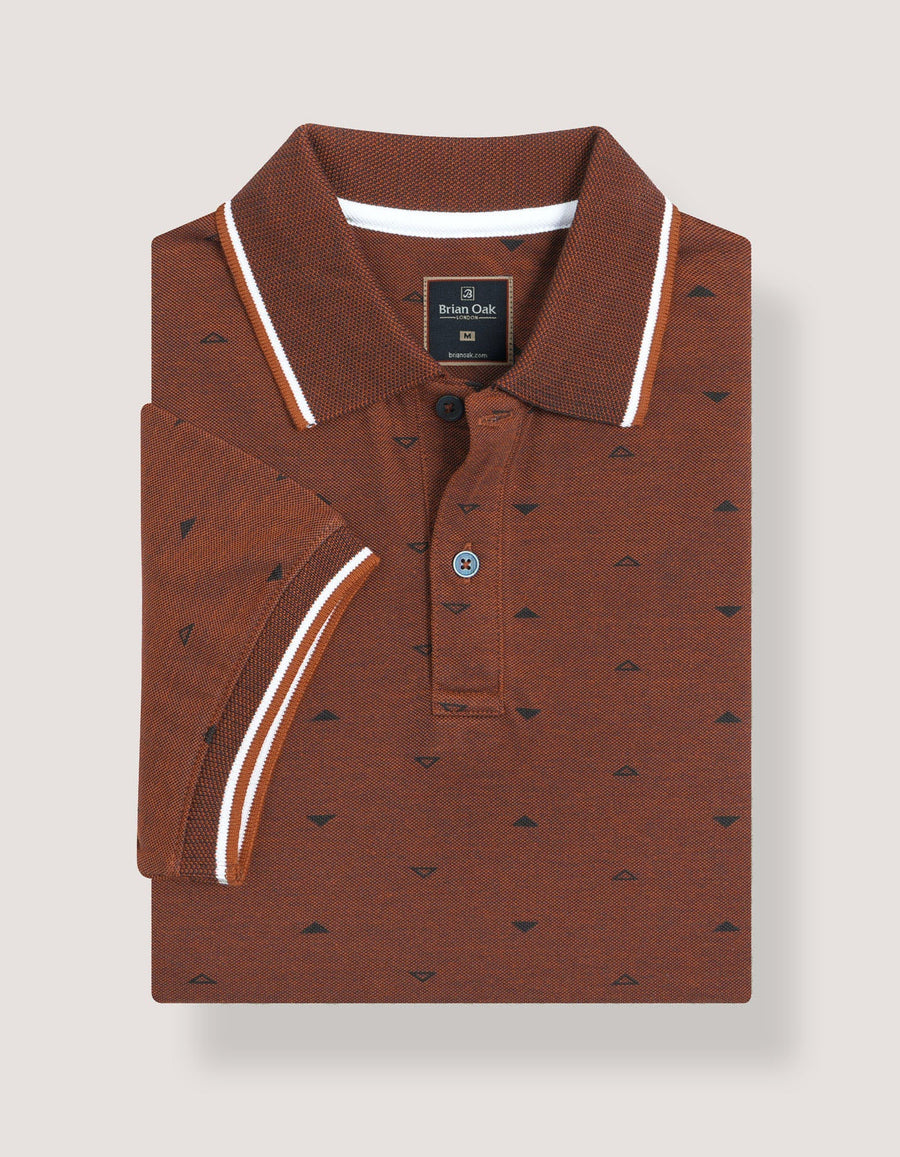 Rust Printed Cotton Polo Shirt