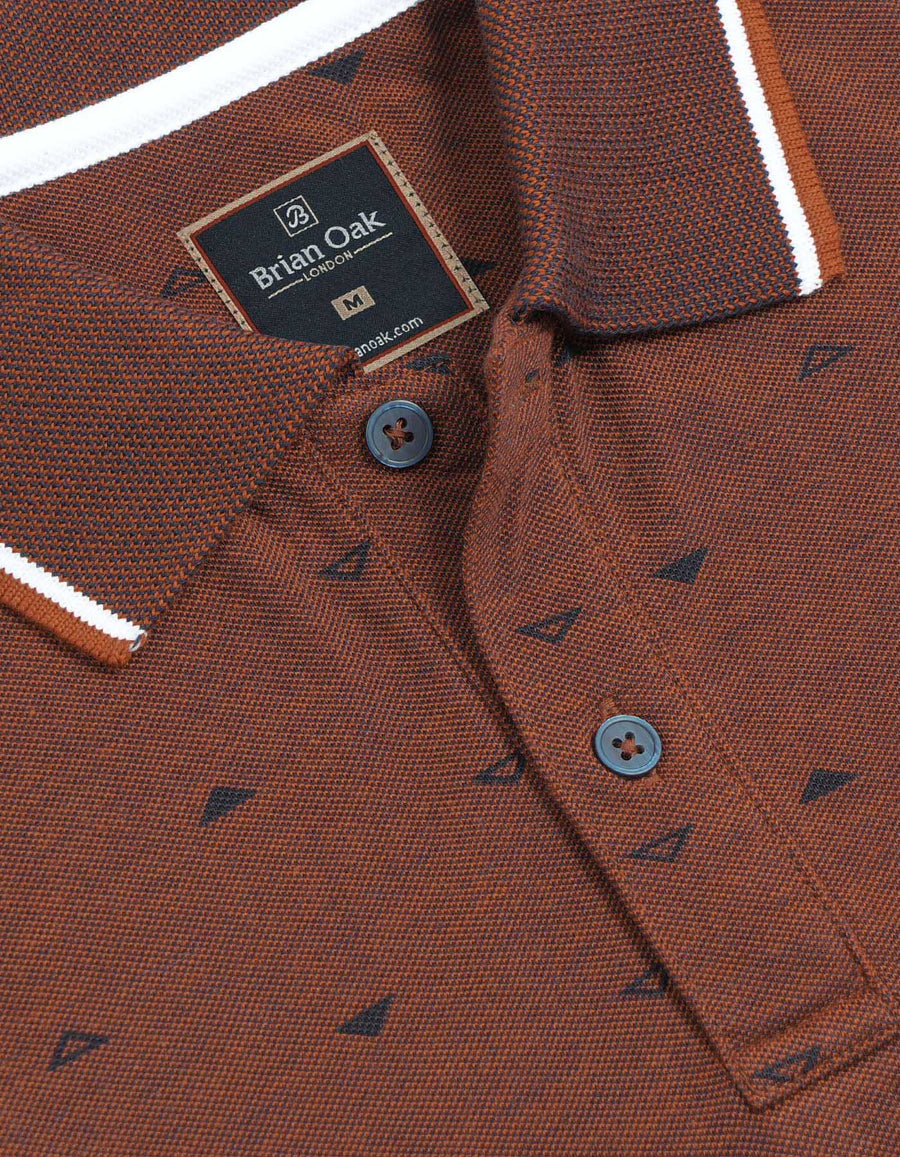 Rust Printed Cotton Polo Shirt