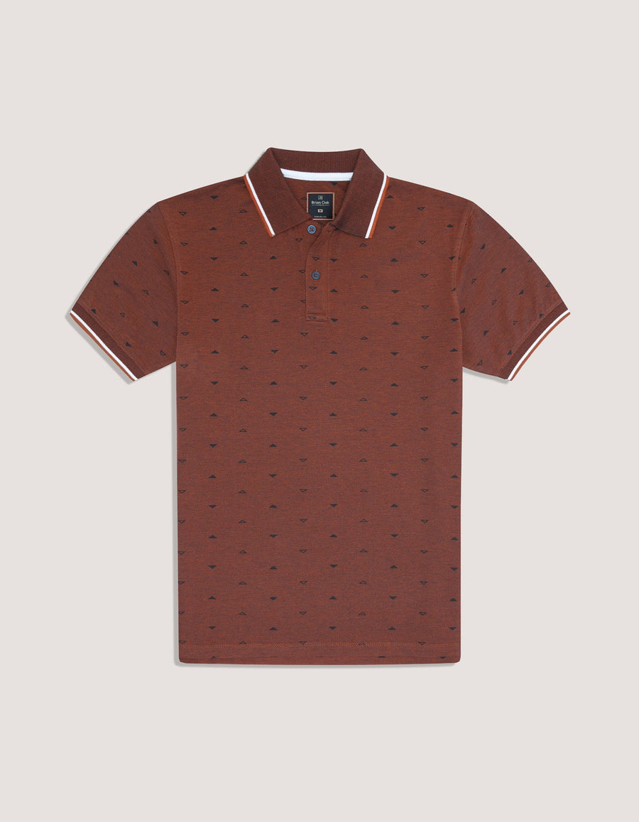 Rust Printed Cotton Polo Shirt