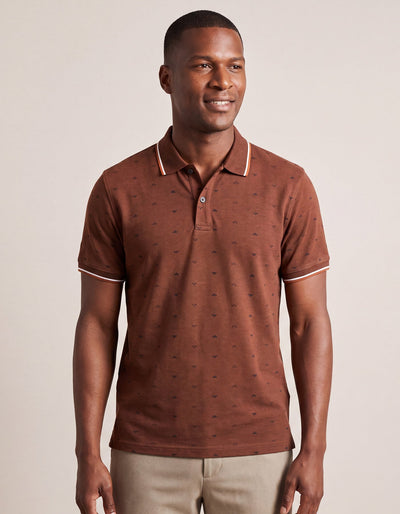 Rust Printed Cotton Polo Shirt