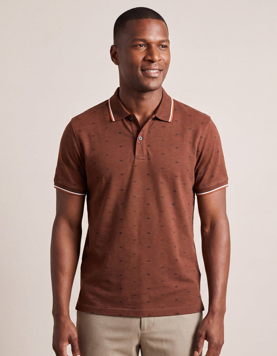 Rust Printed Cotton Polo Shirt