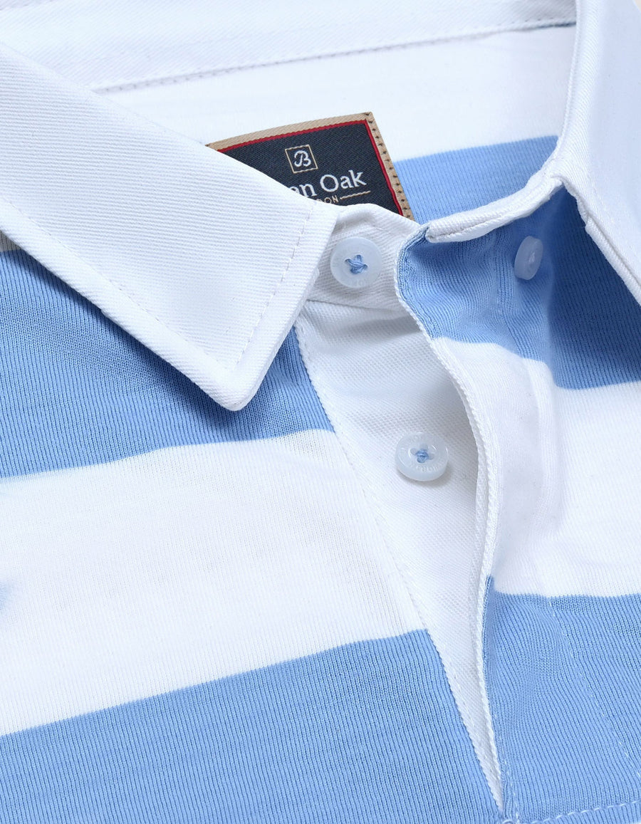 Sky Striped Cotton Polo Shirt