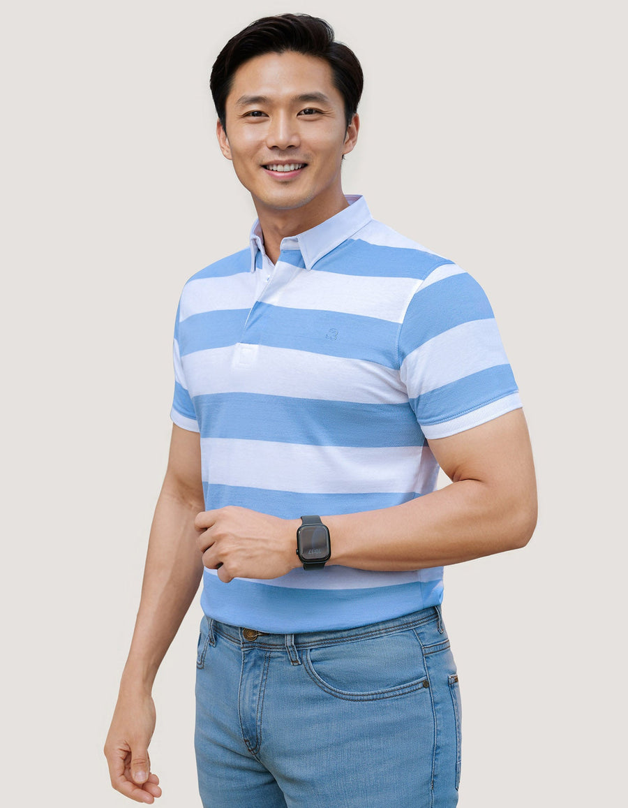 Sky Striped Cotton Polo Shirt