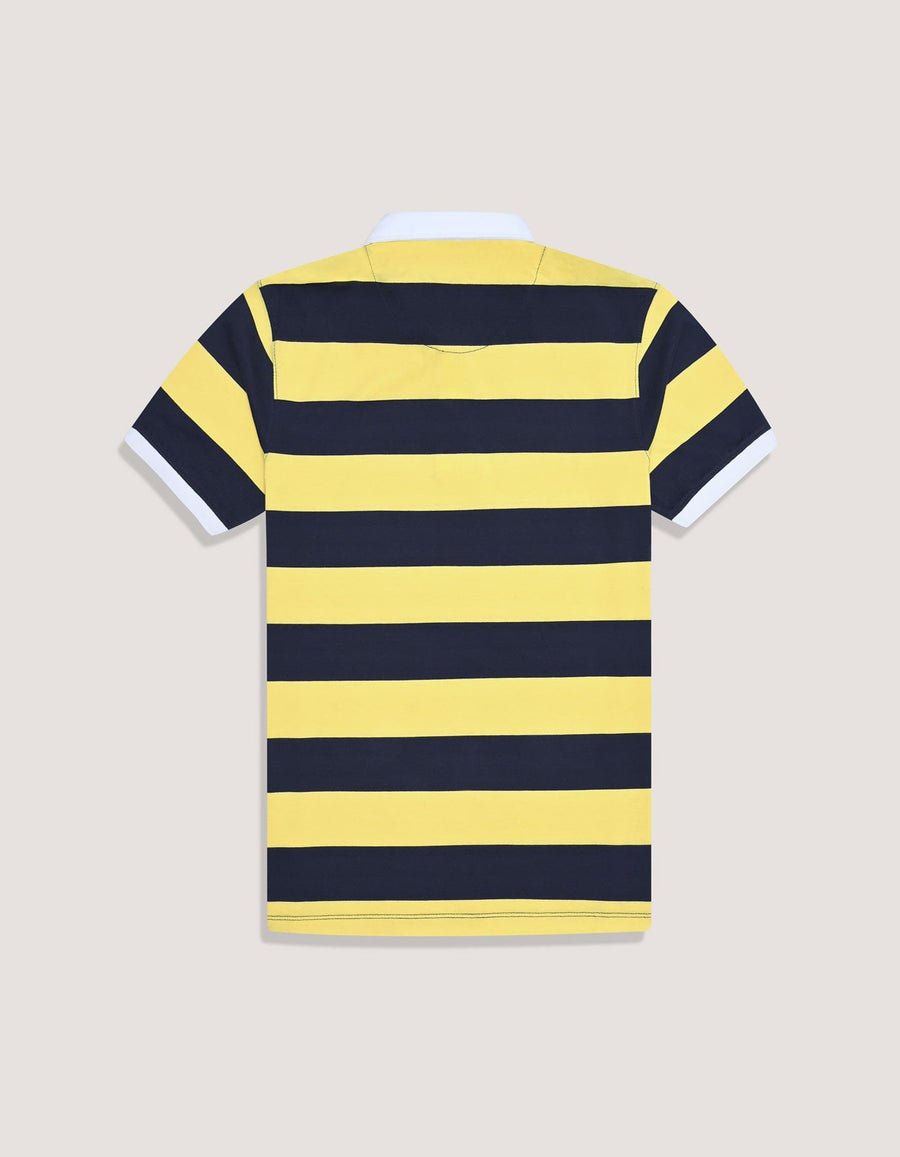 Yellow Striped Contrast Collar Cotton Polo Shirt