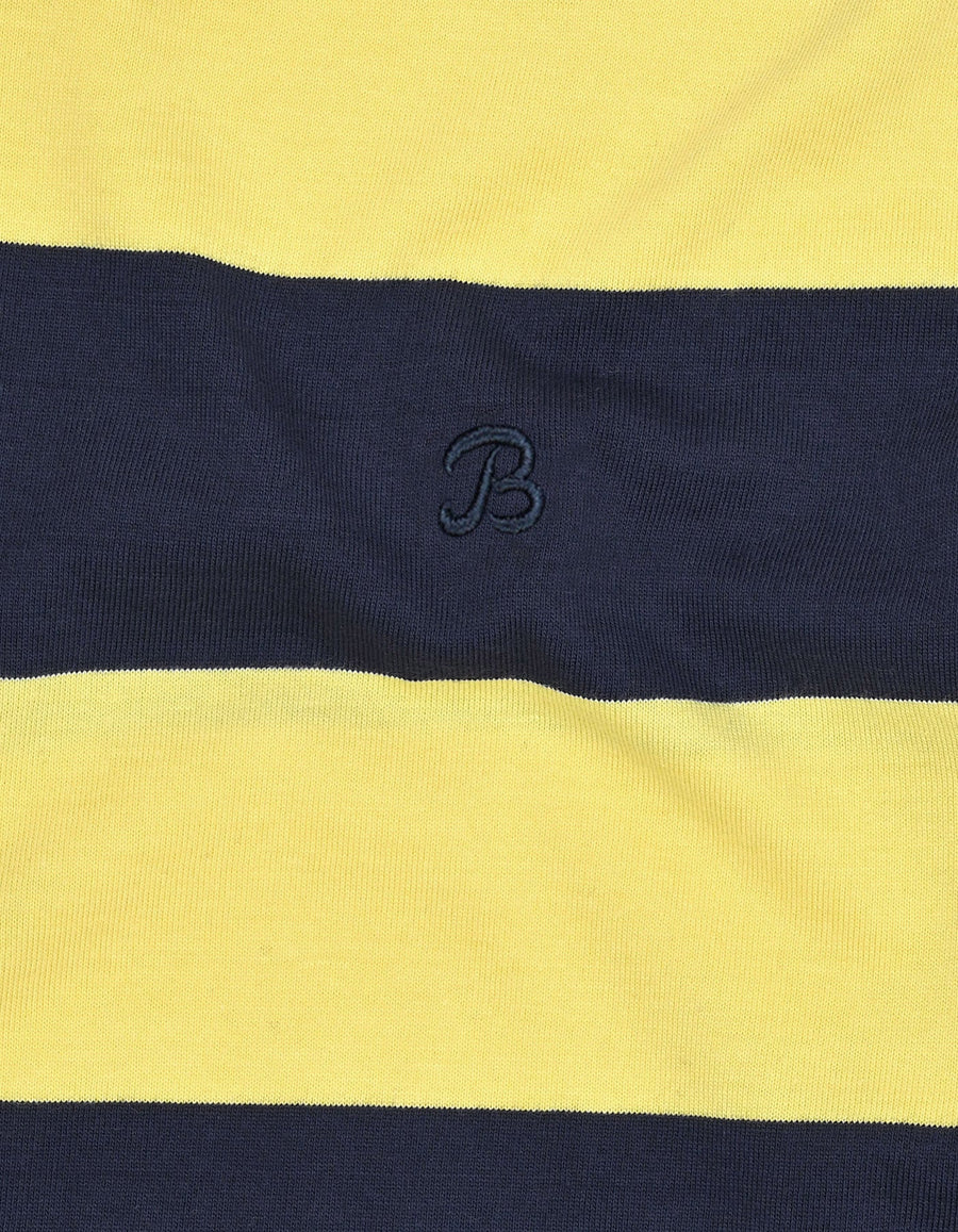 Yellow Striped Contrast Collar Cotton Polo Shirt