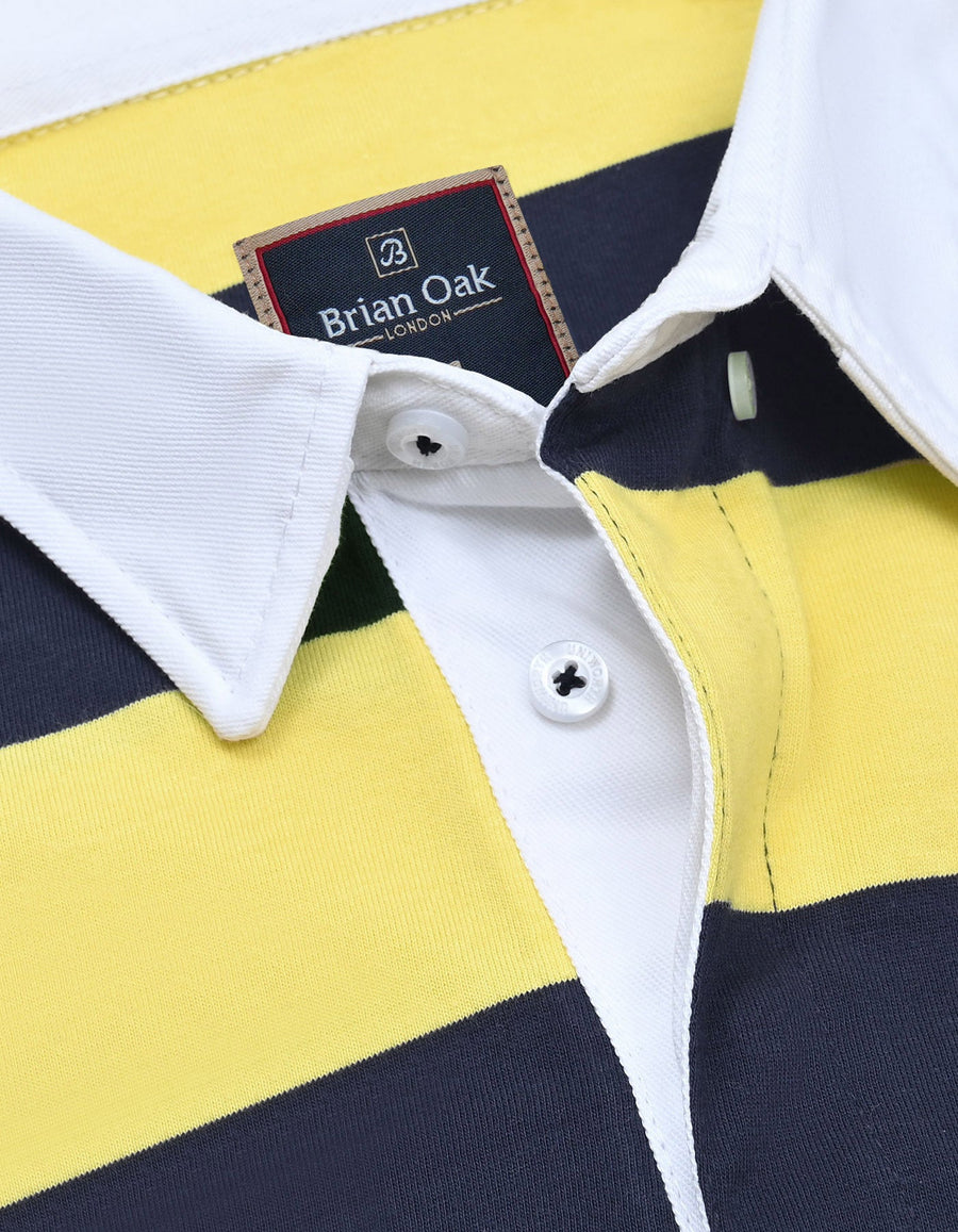 Yellow Striped Contrast Collar Cotton Polo Shirt