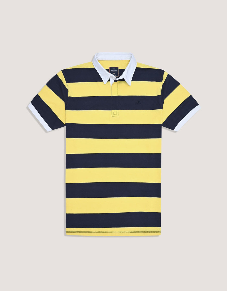 Yellow Striped Contrast Collar Cotton Polo Shirt