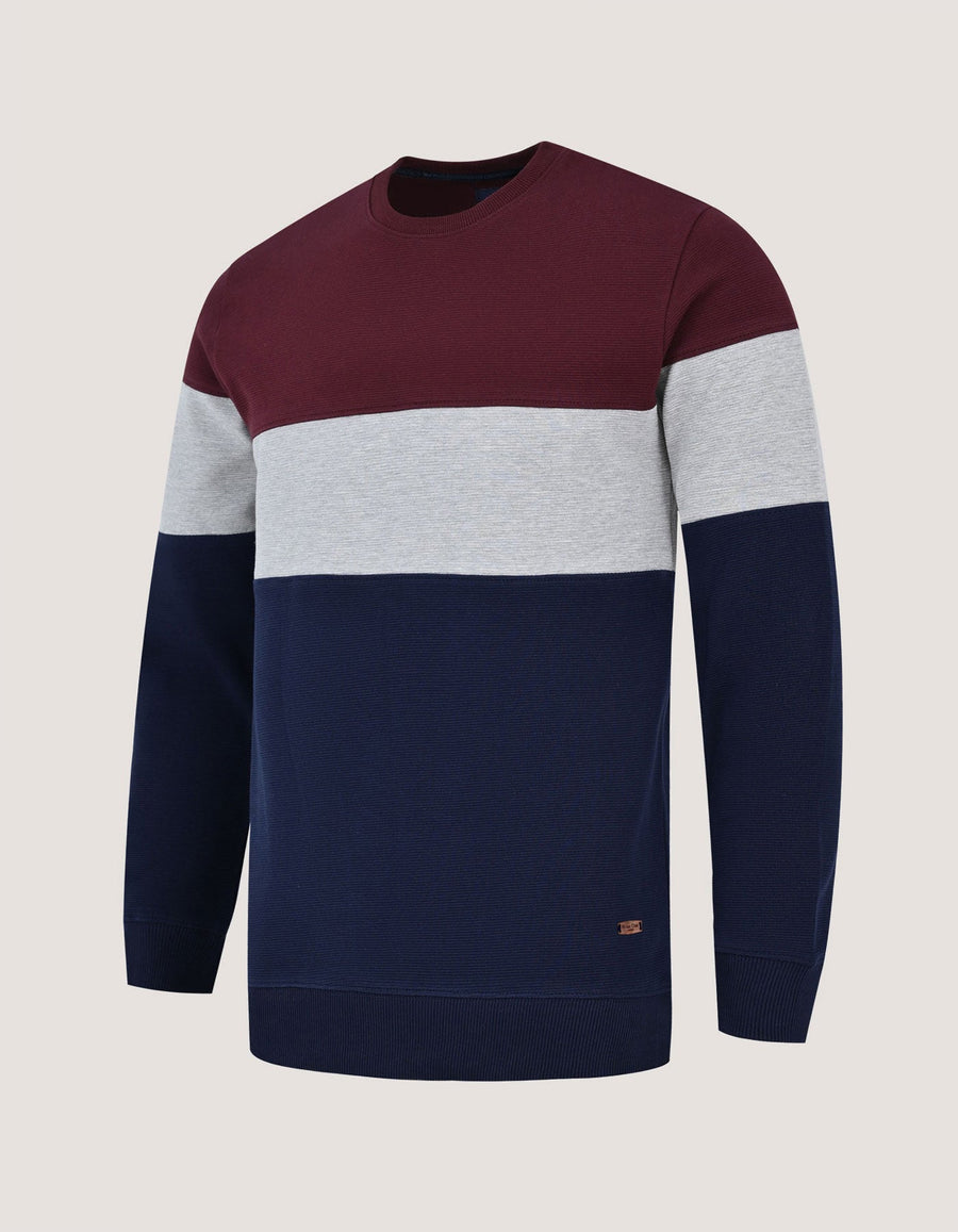 Textured Colour Block Sweatshirt – Maroon