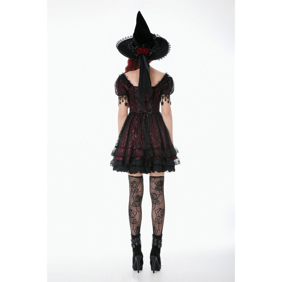 Dark in Love Burgundy & Black Lace Princess Dress with Stars Lace