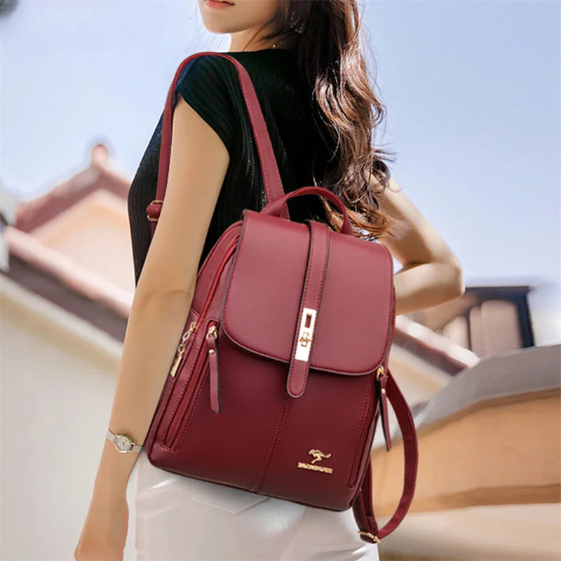 Luxury Women Leather Backpacks for Girls Sac a Dos Casual Daypack Black Vintage Backpack School Bags for Girls Mochila Rucksack