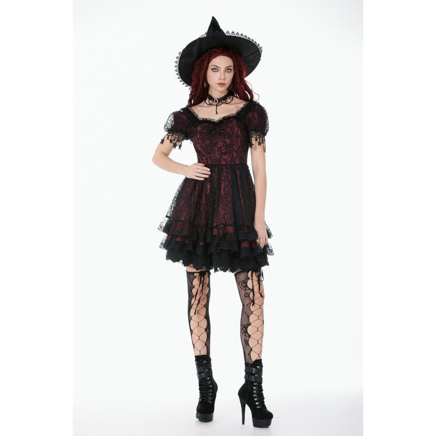 Dark in Love Burgundy & Black Lace Princess Dress with Stars Lace