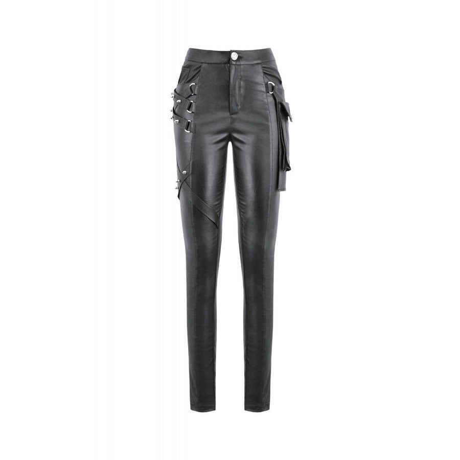 Dark in Love Punk Leather-Look Strap Detail Trousers