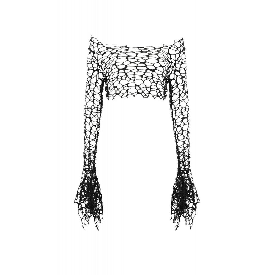 Dark in Love Morana Mesh Crochet Knit Bell Sleeve Crop Top
