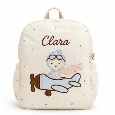 Little Aviator Personalised School Bag, Hand-Embroidered