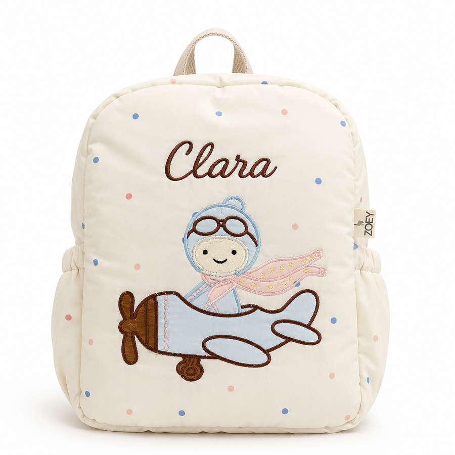 Little Aviator Personalised School Bag, Hand-Embroidered