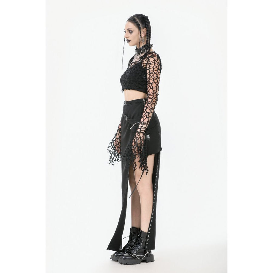 Dark in Love Morana Mesh Crochet Knit Bell Sleeve Crop Top