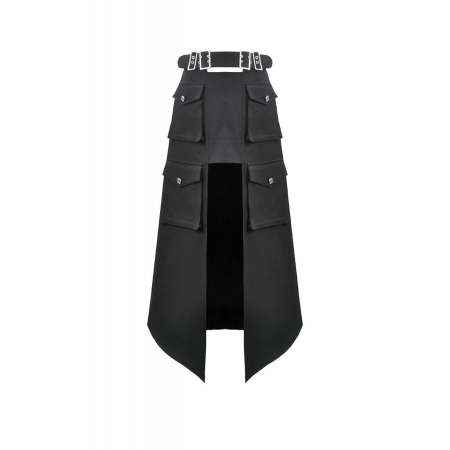 Dark in Love Punk Layered Pocket Cutout Belted Long Skirt