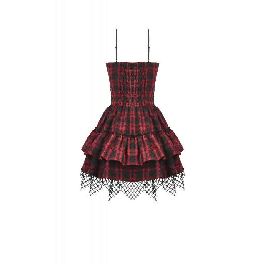 Dark in Love Red-Black Plaid Leather Layered Punk Sweetcore Dress
