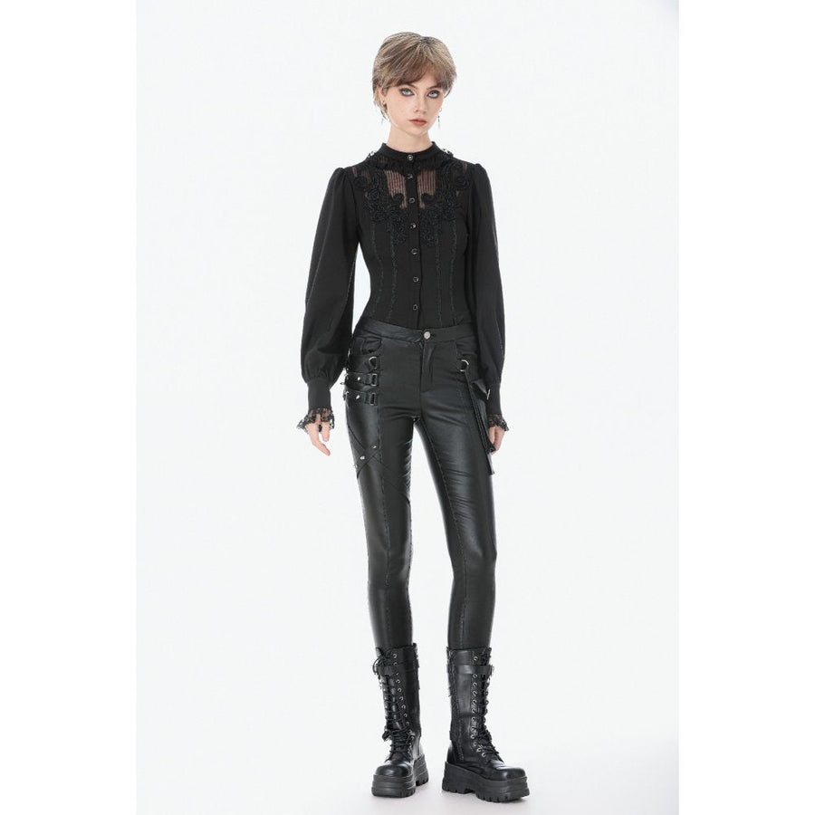 Dark in Love Punk Leather-Look Strap Detail Trousers