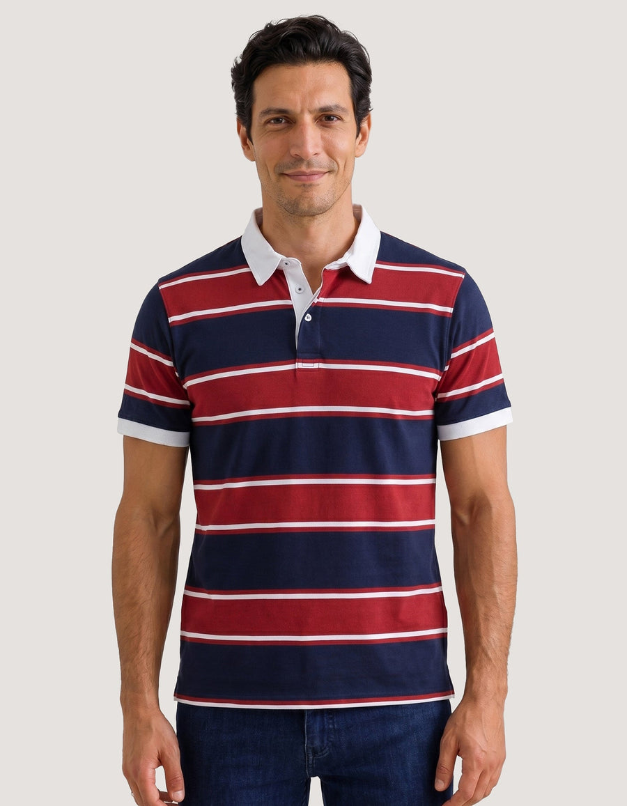 Multi Striped Contrast Collar Polo Shirt