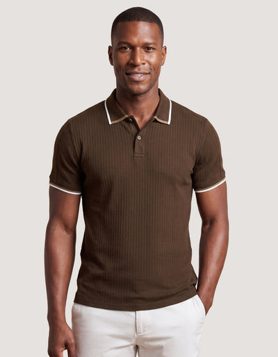 Brown Ribbed Cotton Polo Shirt