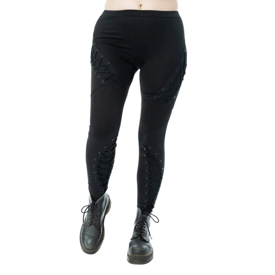 Poizen Industries Nightshade Goth Leggings - Corset Lace-Up Eyelet Detail