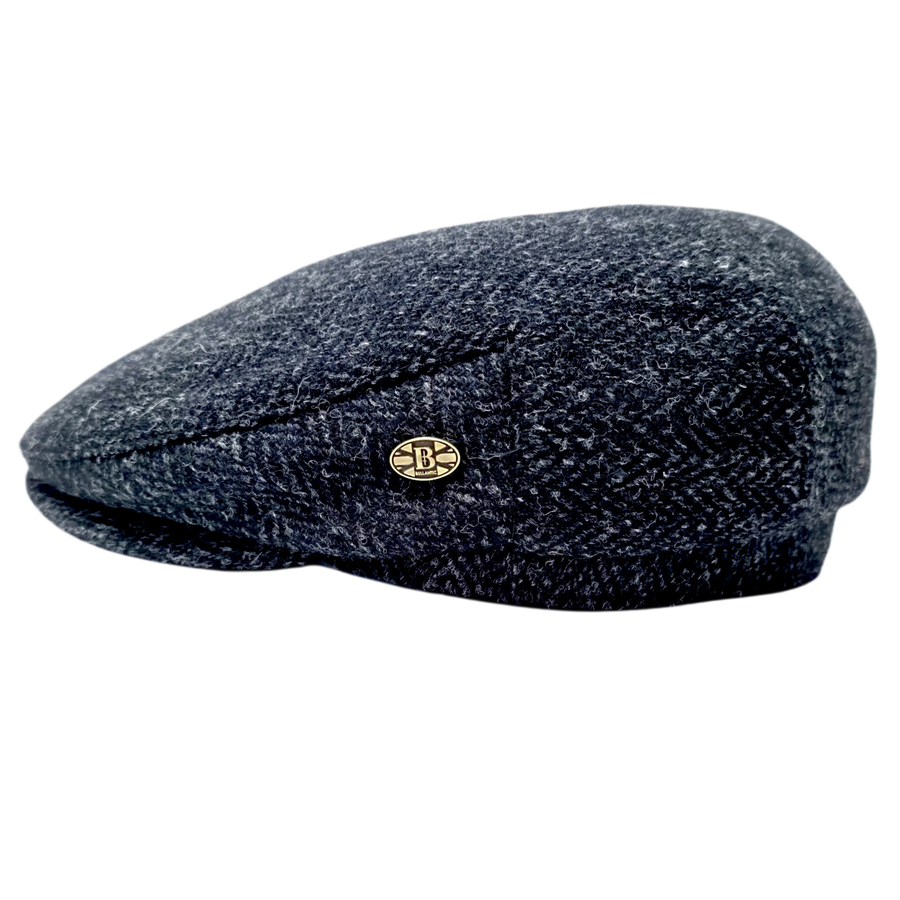 Harris Tweed Herringbone Flat Cap – Navy