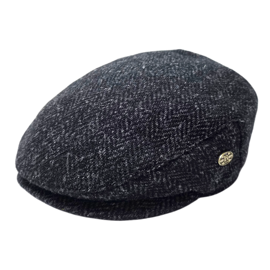 Harris Tweed Herringbone Flat Cap – Navy