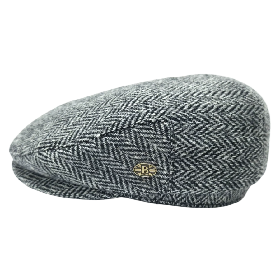 Harris Tweed Herringbone Flat Cap – Black