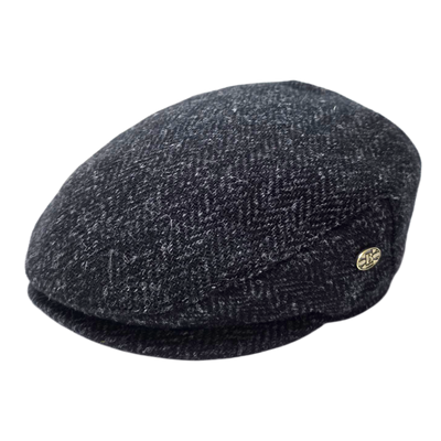 Harris Tweed Herringbone Flat Cap – Black