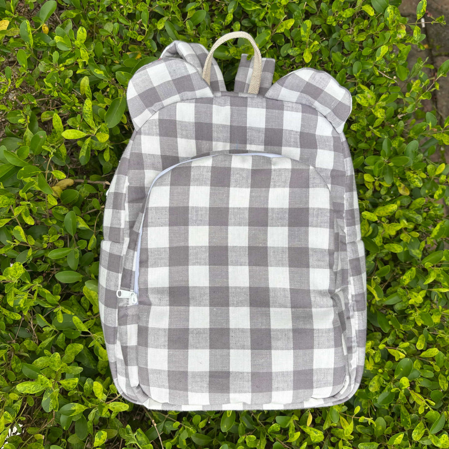Checkaroo Personalised School Bag, Hand-Embroidered – Grey