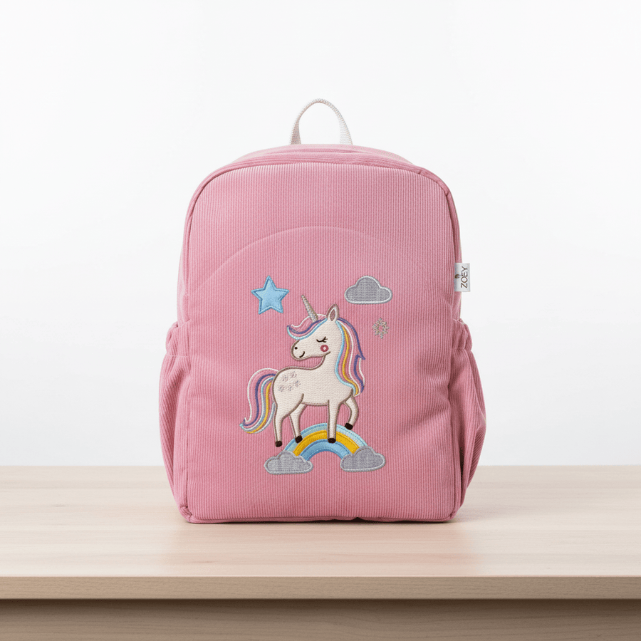 Unicorn Charm Personalised School Bag, Hand-Embroidered