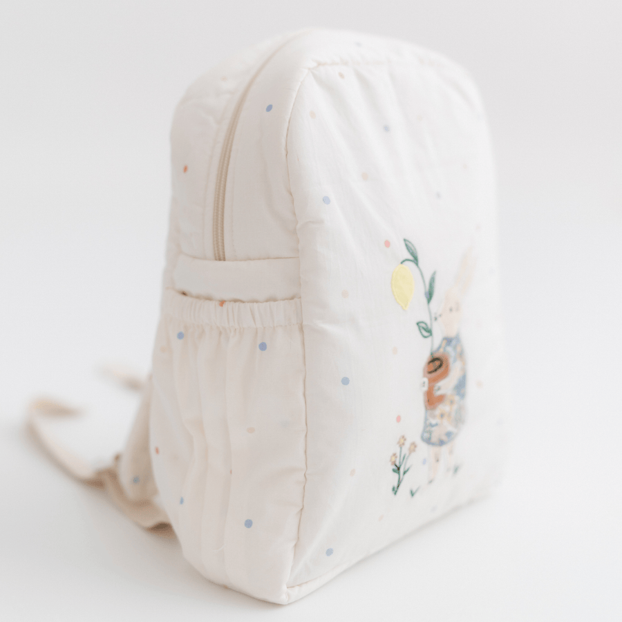 Rabbit's Garden Personalised School Bag, Hand-Embroidered